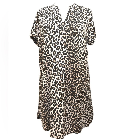 H&M Leopard Print Short Sleeve Loose Fit Shirt Dress - Picture 4 of 7